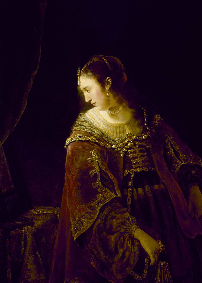Elegant Woman in Dark Baroque Painting