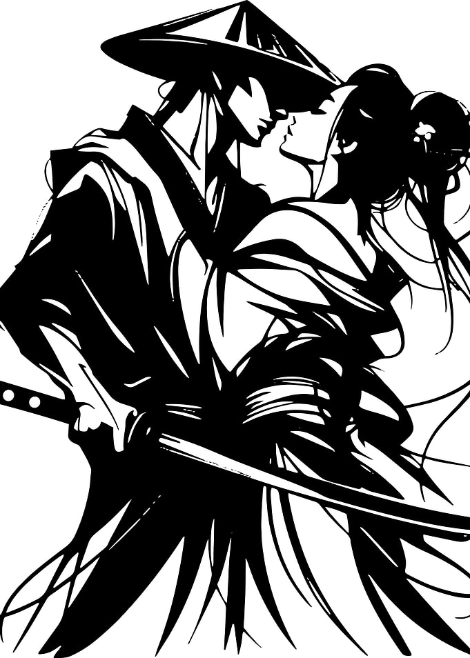 Samurai Love: Black and White Illustration