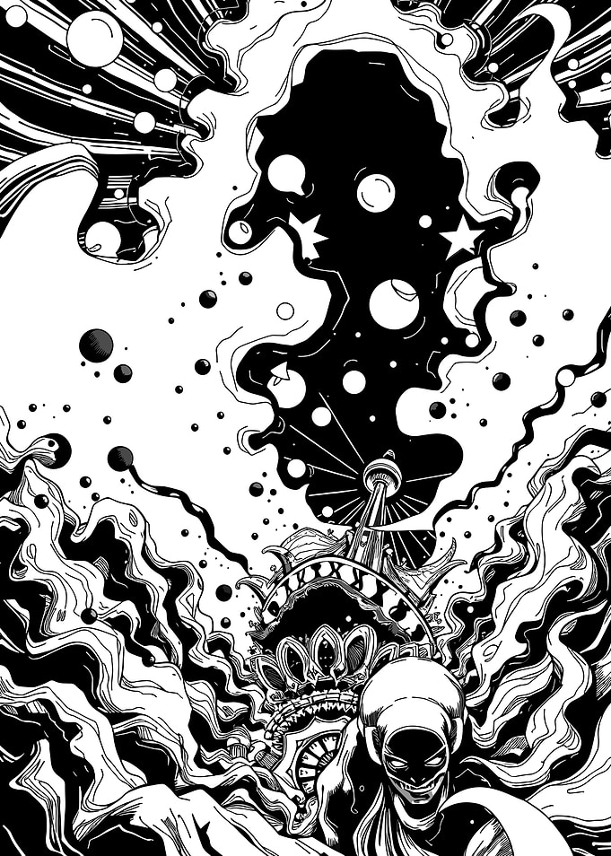 Manga Illustration with Tower and Devil