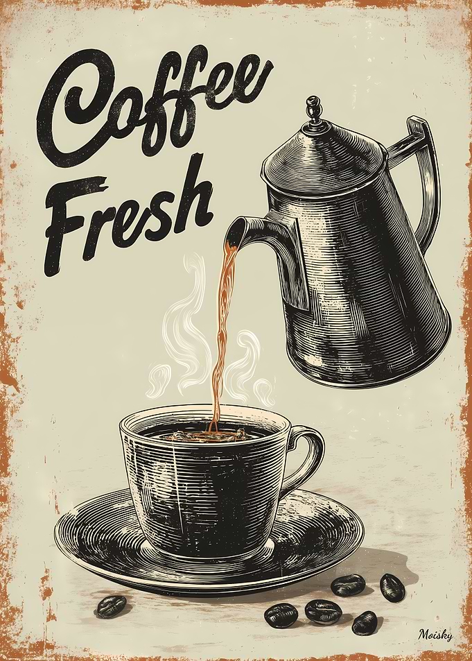 Retro Coffee Fresh Brew Vintage Wall Art