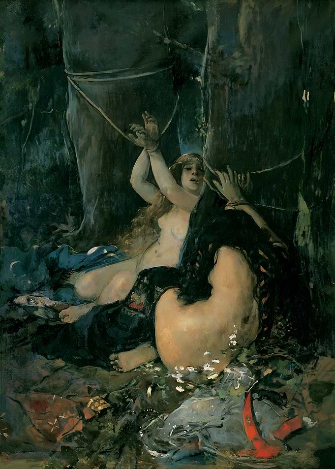 Bound Woman in Forest Painting