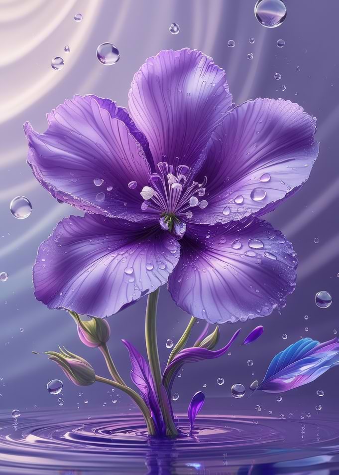 Purple Flower with Water Droplets