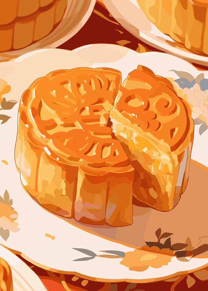 Mooncake on a Plate Illustration