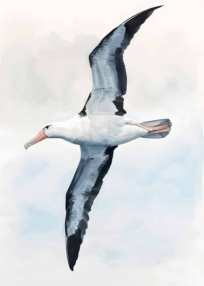 Albatross in Flight Watercolor Painting