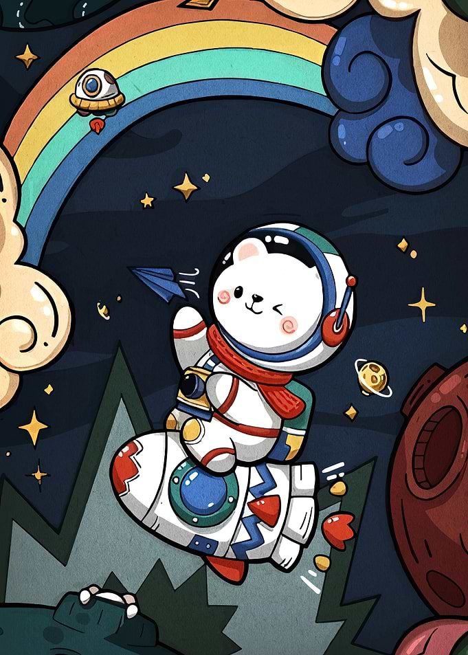Astronaut Bear in Space Cartoon