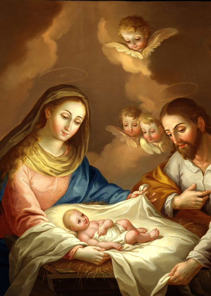 Nativity Scene Painting with Angels