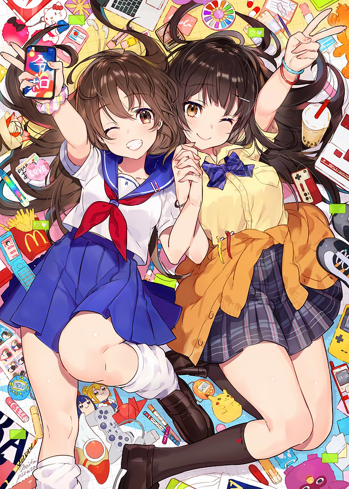 Anime Girls Surrounded by Objects