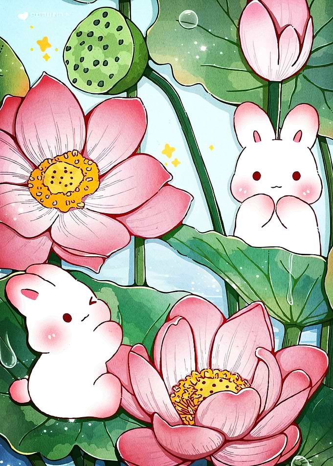 Rabbits Lotus Flower Garden