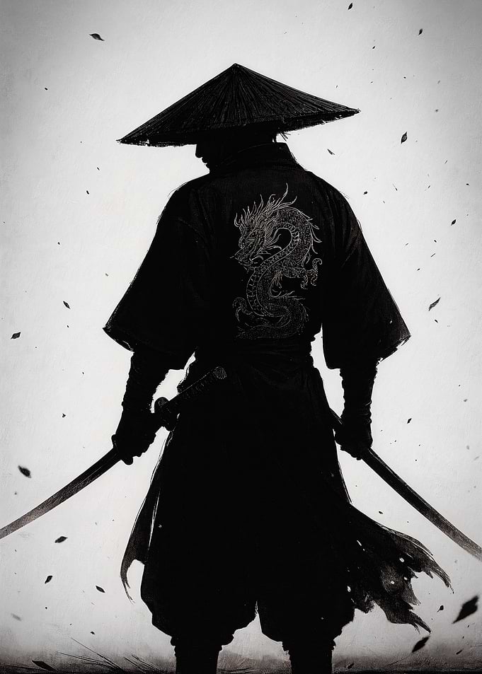 Silhouette of a Samurai with Dragon