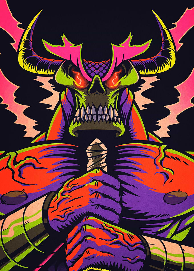 Colorful Demon Warrior Illustration