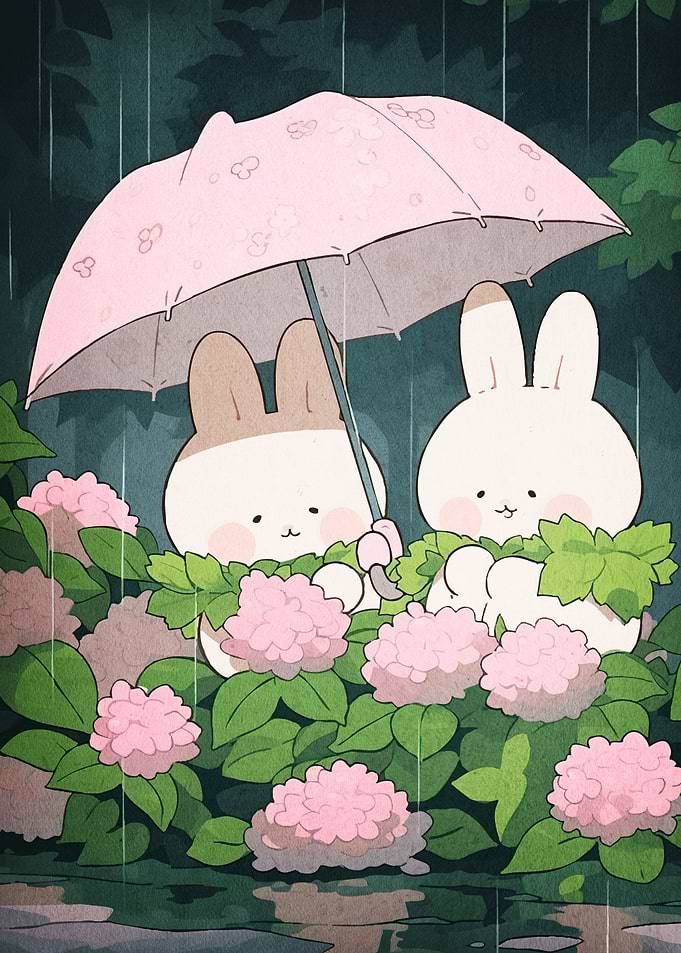 Rabbits umbrella rain