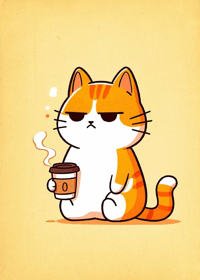 Grumpy Cat with Coffee Cartoon