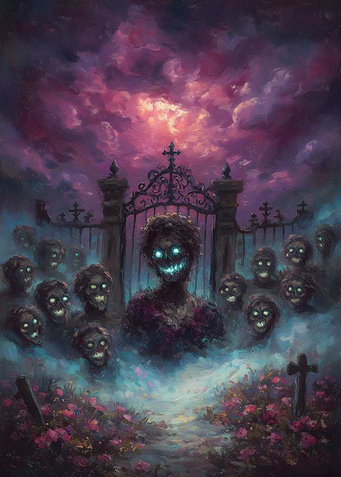 Zombie Horde Emerging from Cemetery Gate