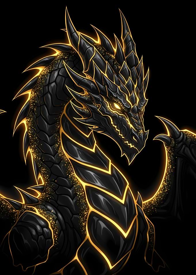 Black and Gold Dragon Illustration