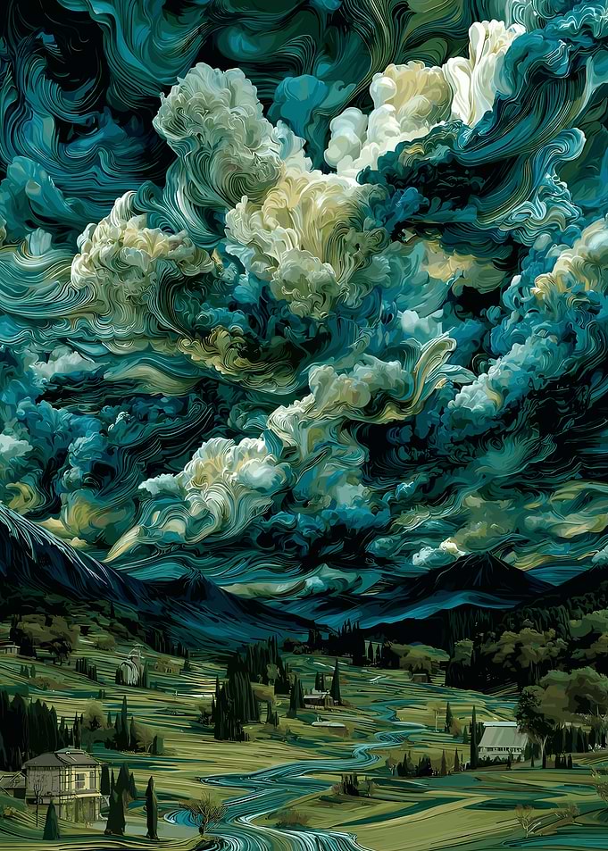Dramatic Landscape with Swirling Clouds