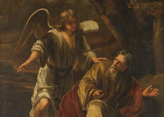 Angel and Man in Landscape Painting