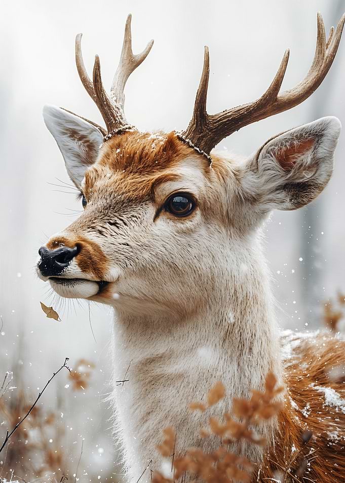 Deer in Winter Snowfall Portrait