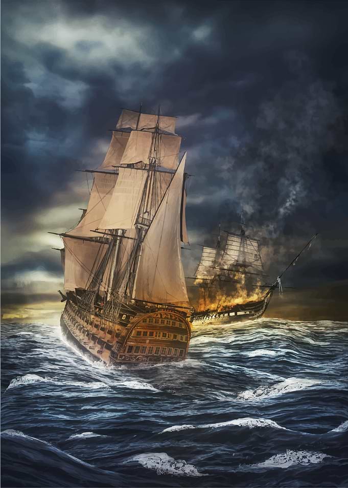 Naval battle with sailing ships