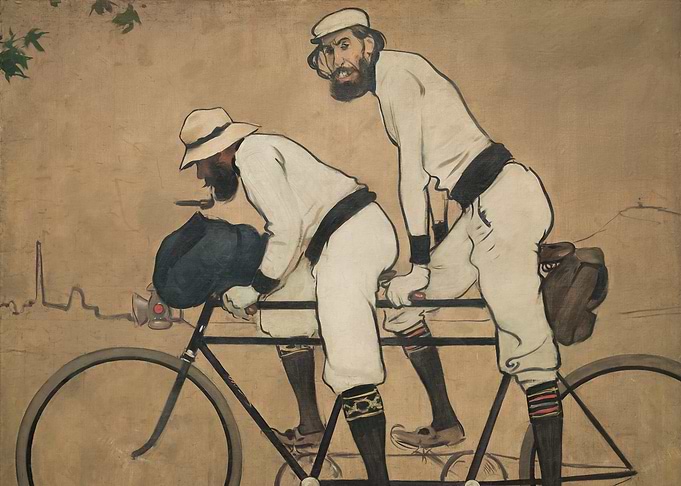 Two Men on Tandem Bicycle Painting