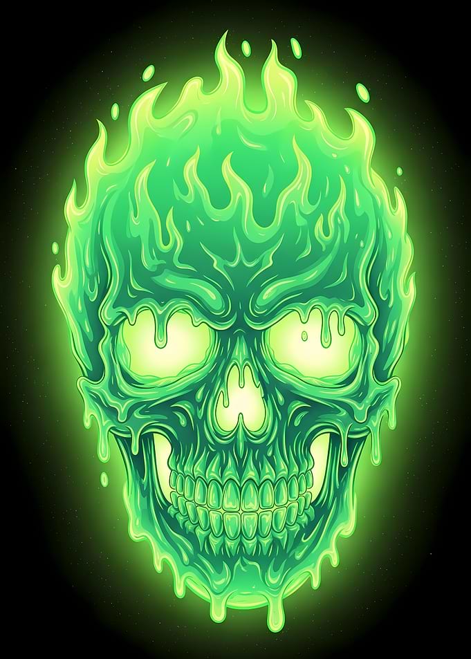 Green Flaming Skull Illustration