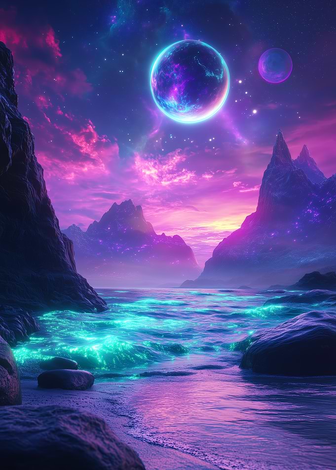 Cosmic Alien Landscape with Planets