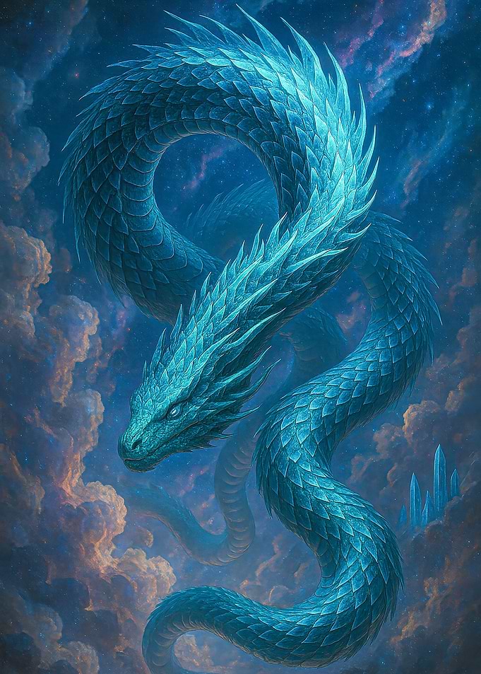 Fantasy Azure Dragon in Celestial Clouds