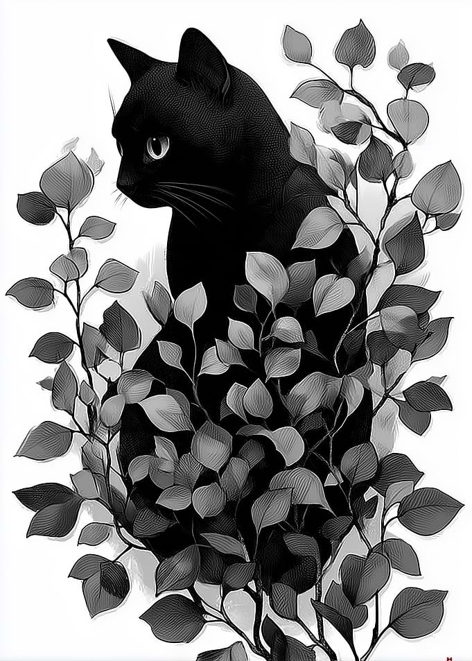 Black Cat Among Leaves