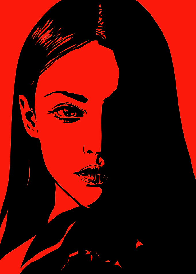 Red and Black Portrait Illustration