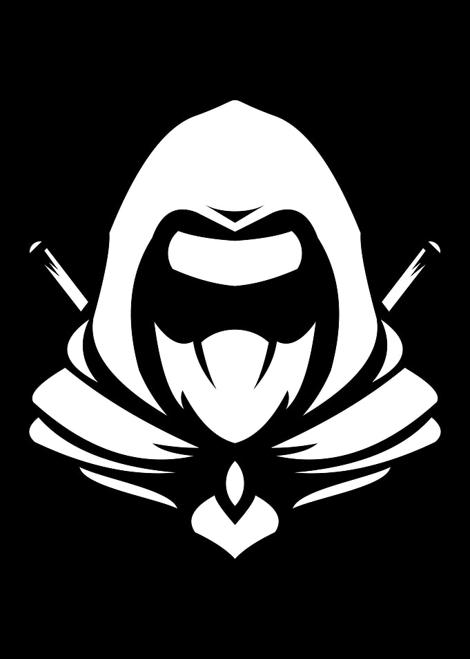 White hooded figure on black background