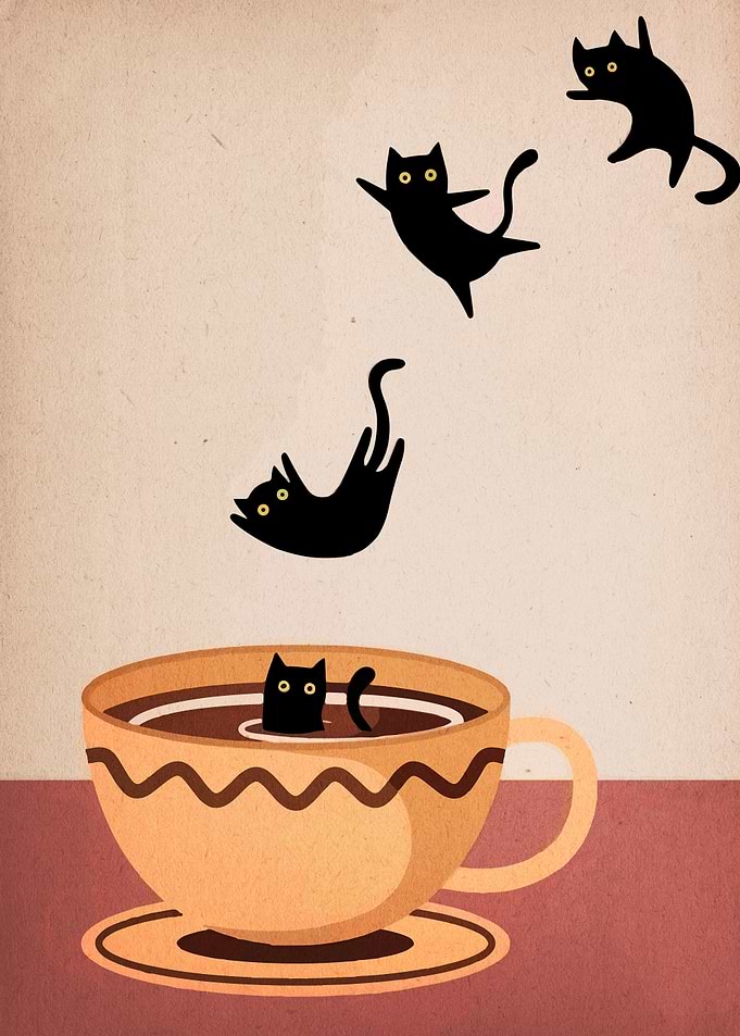 Cats and Coffee Cup Illustration