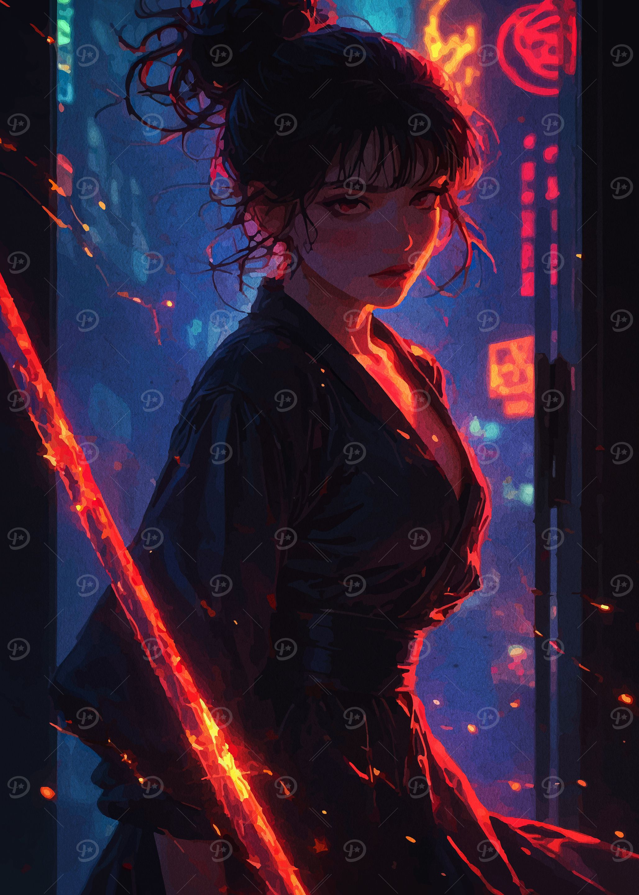 Cyberpunk Warrior with Glowing Sword