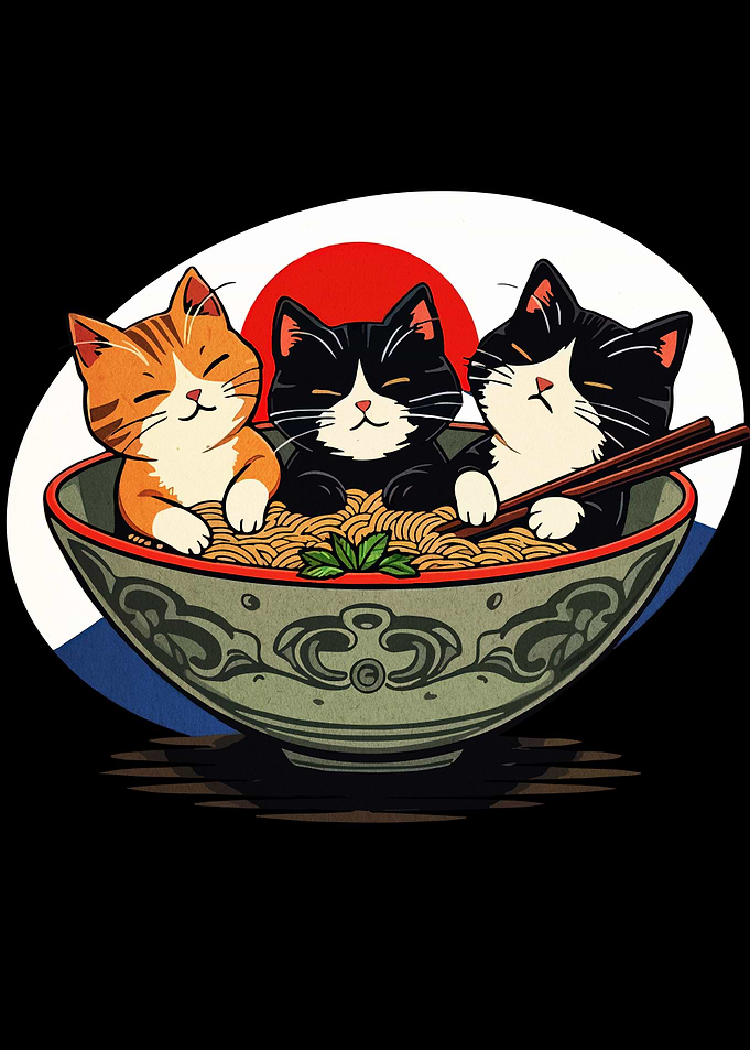 Cats in Ramen Bowl Illustration
