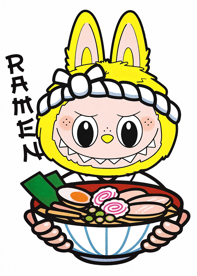 Cartoon Character Serving Ramen Bowl