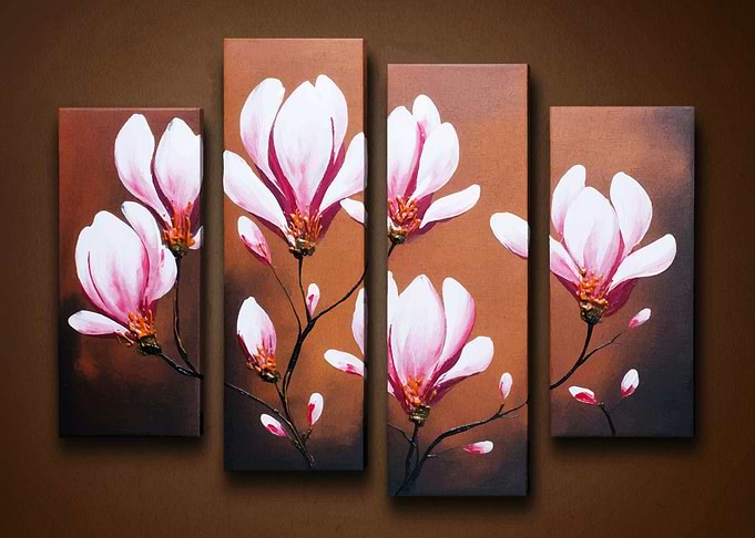Magnolia Flower Painting Four-Panel Art