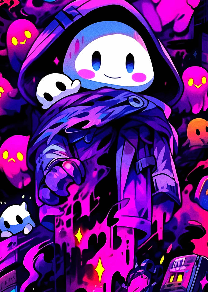 Cute Ghostly Figure in Purple Hood