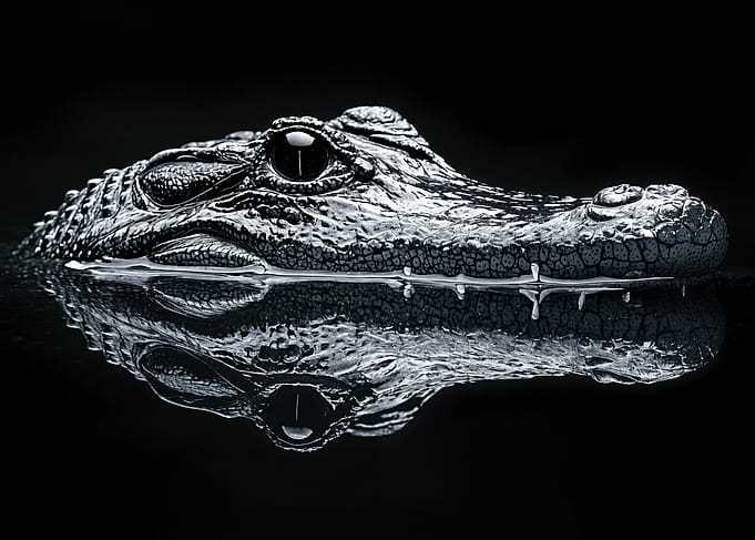 Alligator Head in Water Reflection