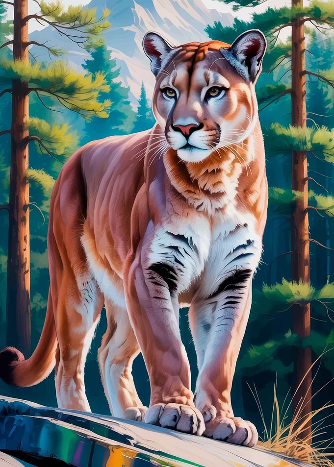 Majestic Cougar in Forest Landscape