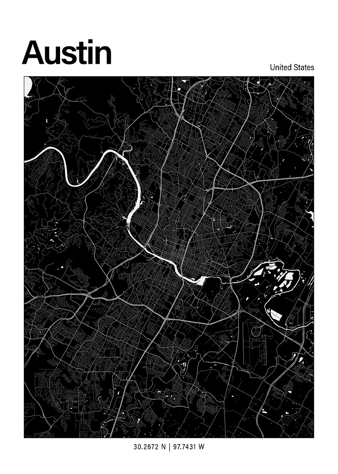 Austin Black and White Map