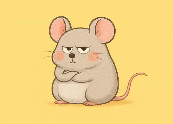 Grumpy Cartoon Mouse with Arms Crossed