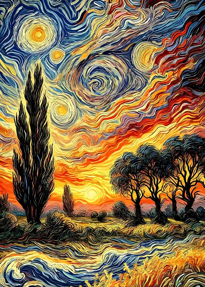 Starry Night Inspired Landscape Painting