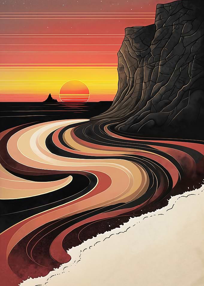 Abstract Coastal Sunset Landscape Art