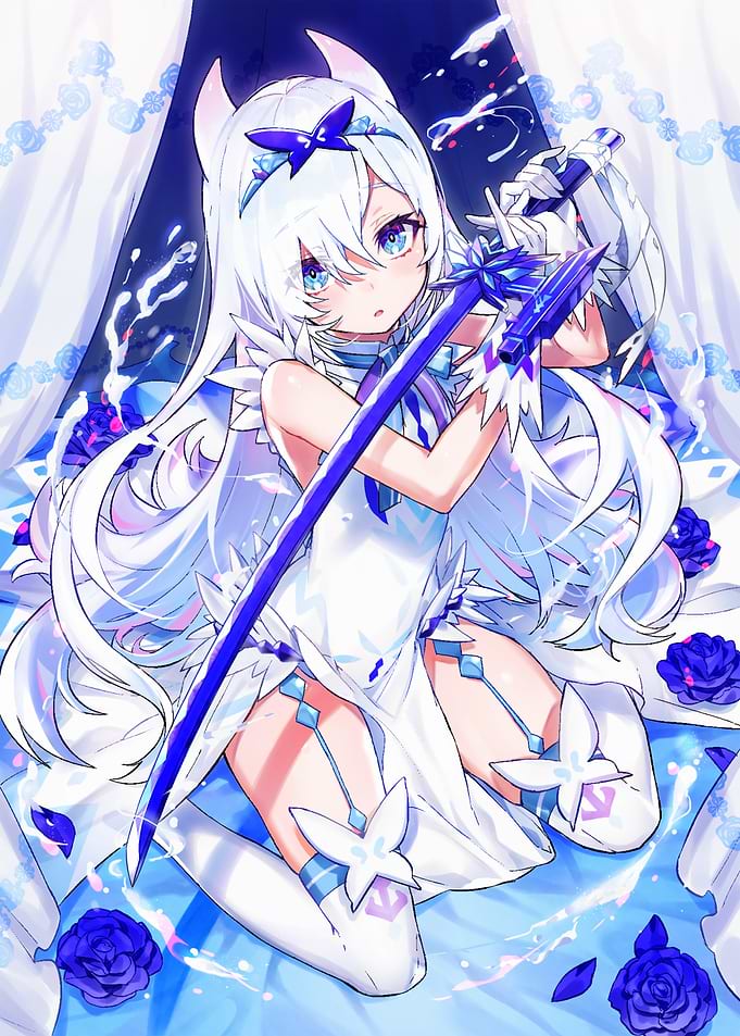 Anime Girl with Sword and Roses