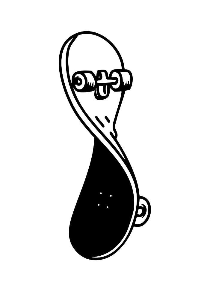 Twisted Skateboard Black and White Illustration