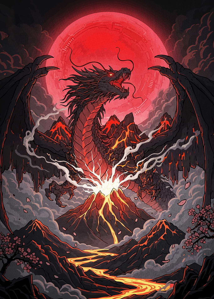 Dragon Volcano Red Moon