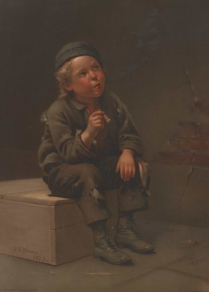 Boy with Cigar, J.G. Brown Painting