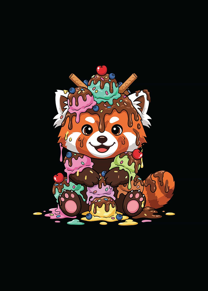 Red Panda Covered in Ice Cream