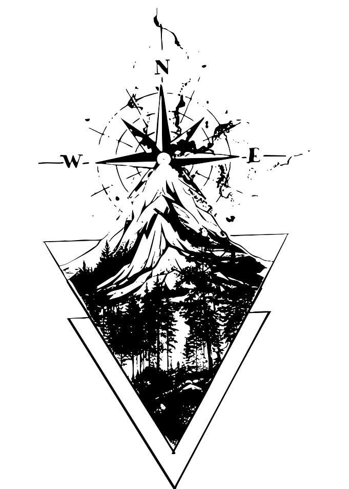 Mountain, Forest, and Compass Black Design