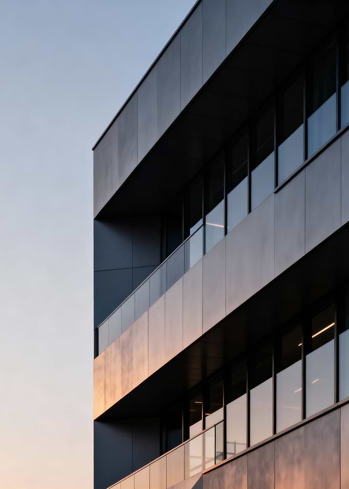 Modern Building Exterior at Sunset