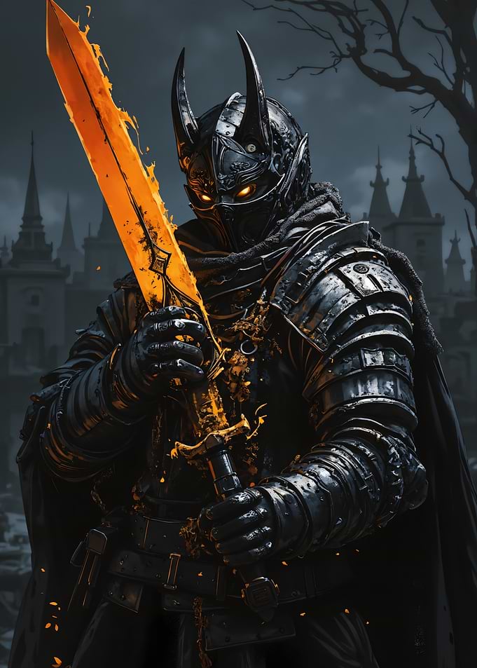 Dark Knight with Flaming Sword