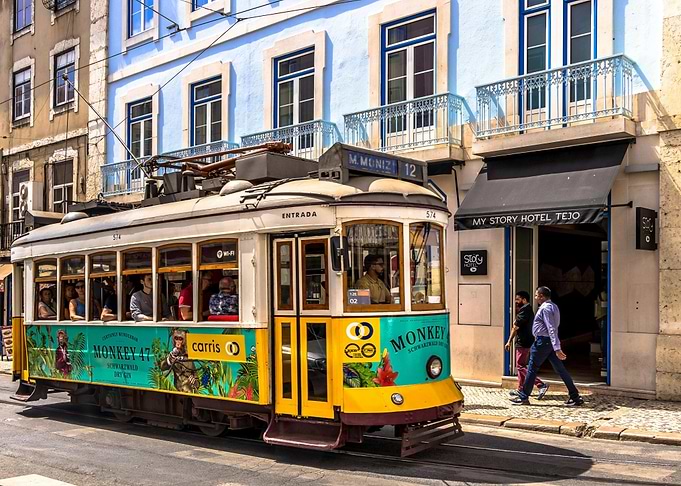 Lisbon Tram on City Street